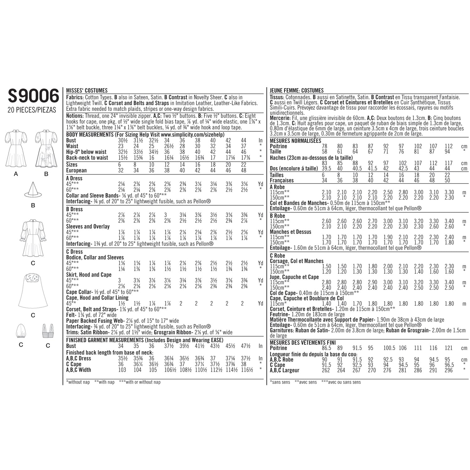 Simplicity S9006 Misses Halloween Costumes - Sewing Pattern