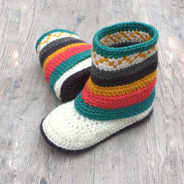 Fair Isle Mukluk Slippers- Crochet Pattern