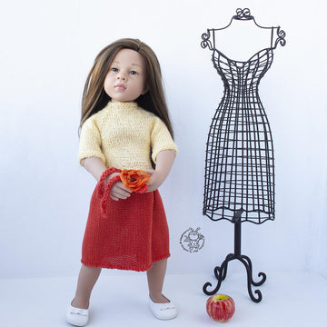 Outfit Orange and Turquoise for 18in doll  knitting flat