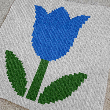 Blue Tulip Blanket C2C Crochet Pattern Corner-to-Corner 60x60 Grid
