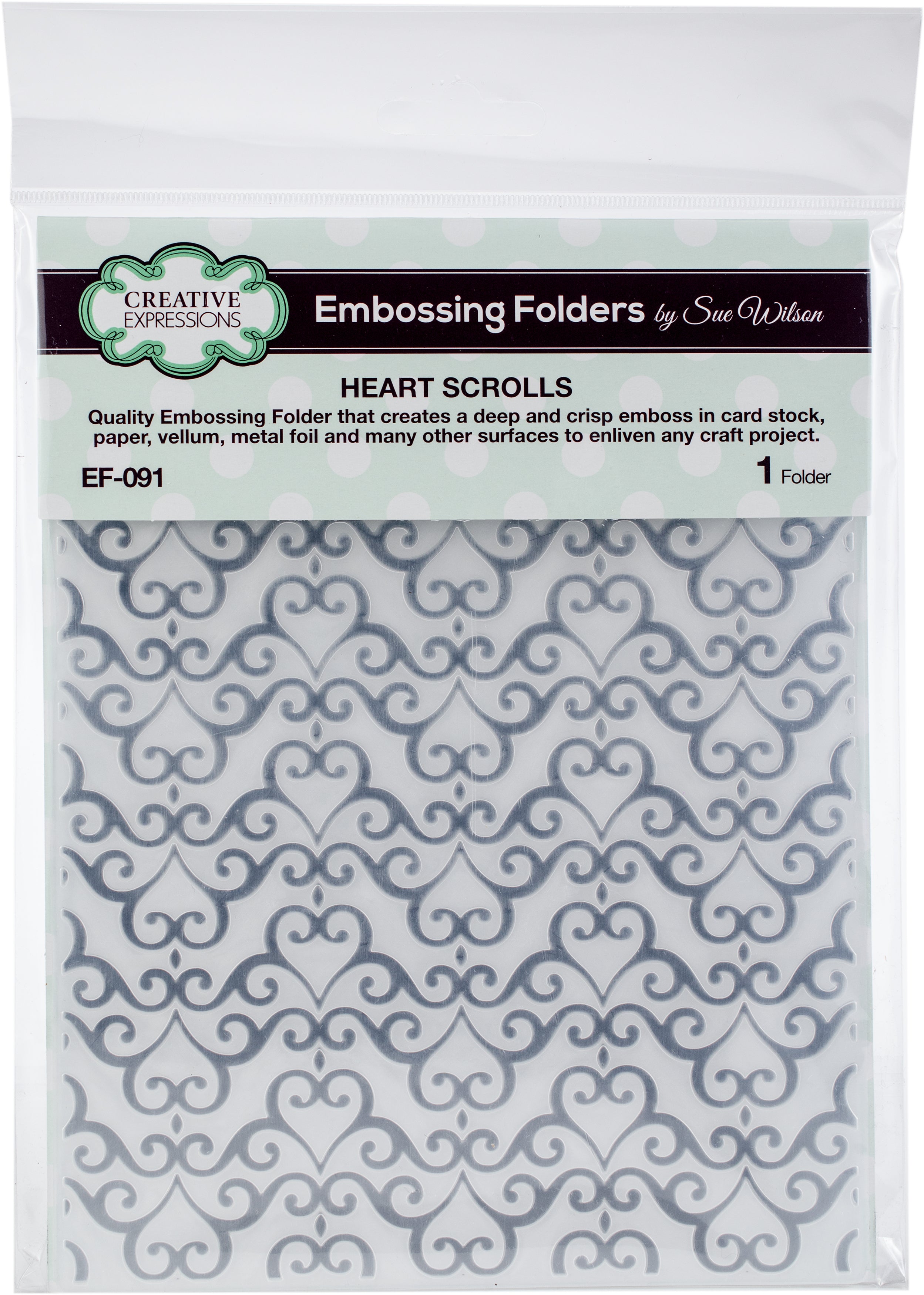 Creative Expressions Embossing Folder By Sue Wilson - Heart Scrolls