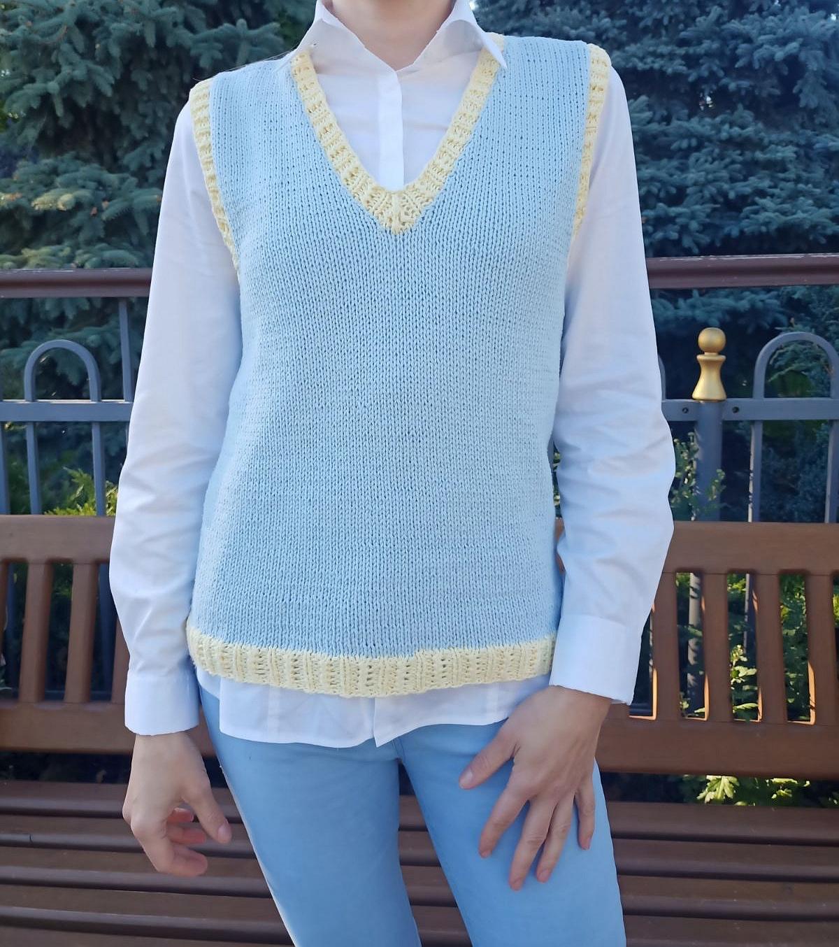 Slipover V neck  with "French rib"