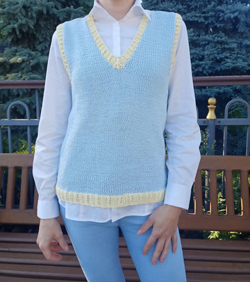 Slipover V neck  with "French rib"
