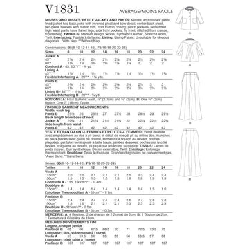 Vogue Misses' and Misses' Petite Jacket and Pants V1831 - Sewing Pattern