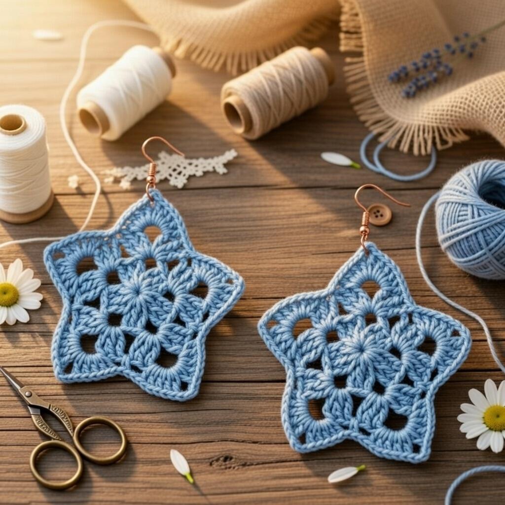Crochet star earrings PDF + Video Tutorial