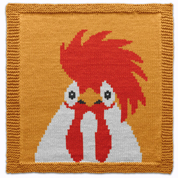 Rooster Square Knitting Pattern, Farm animal bird Intarsia