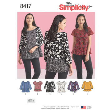Simplicity Pattern 8417 Women's Pullover Tops with Sleeve and Fabric Variations 8417 - Sewing Pattern