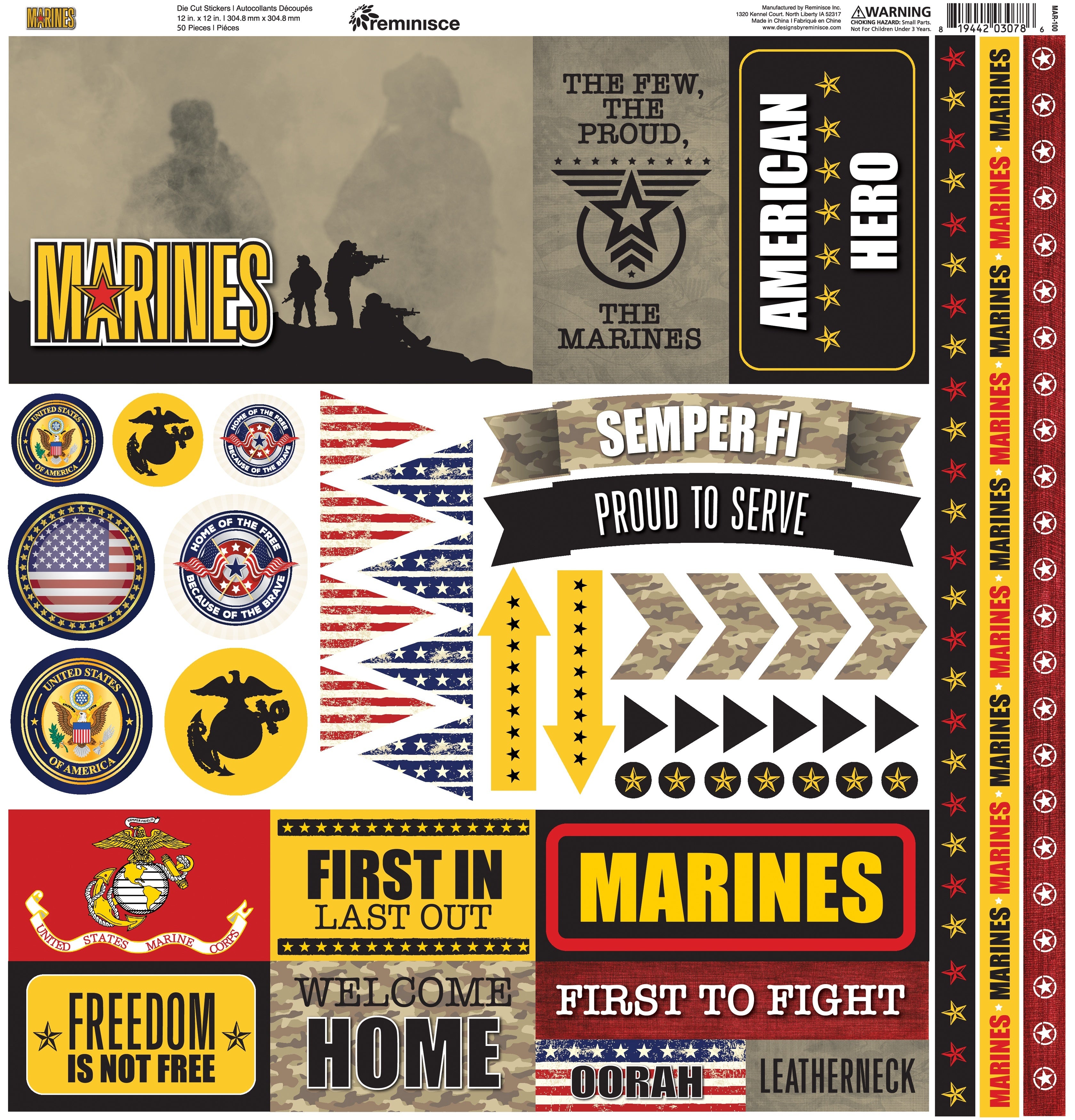 Reminisce Elements Cardstock Stickers 12"X12" - Marines