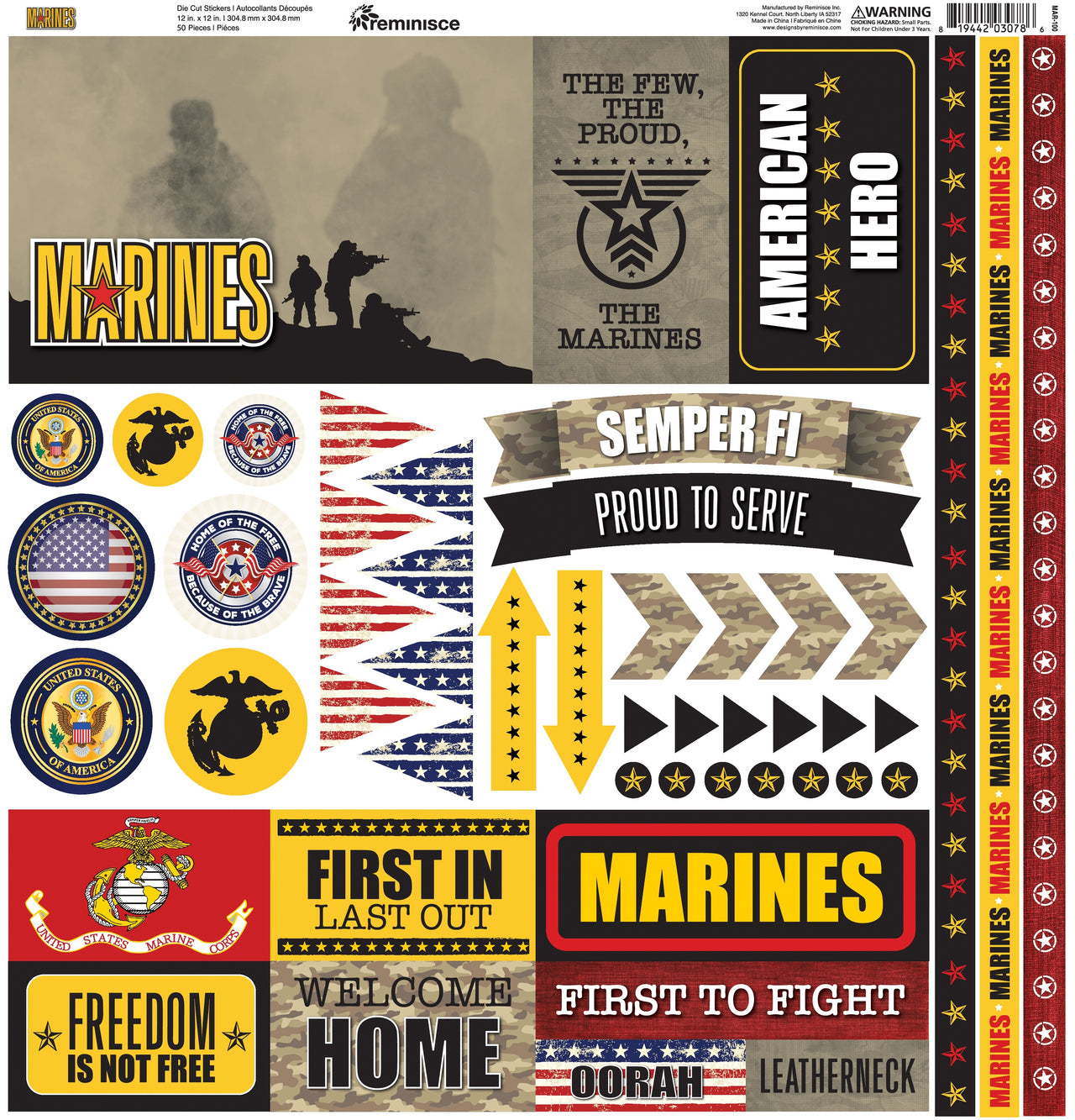 Reminisce Elements Cardstock Stickers 12"X12" - Marines