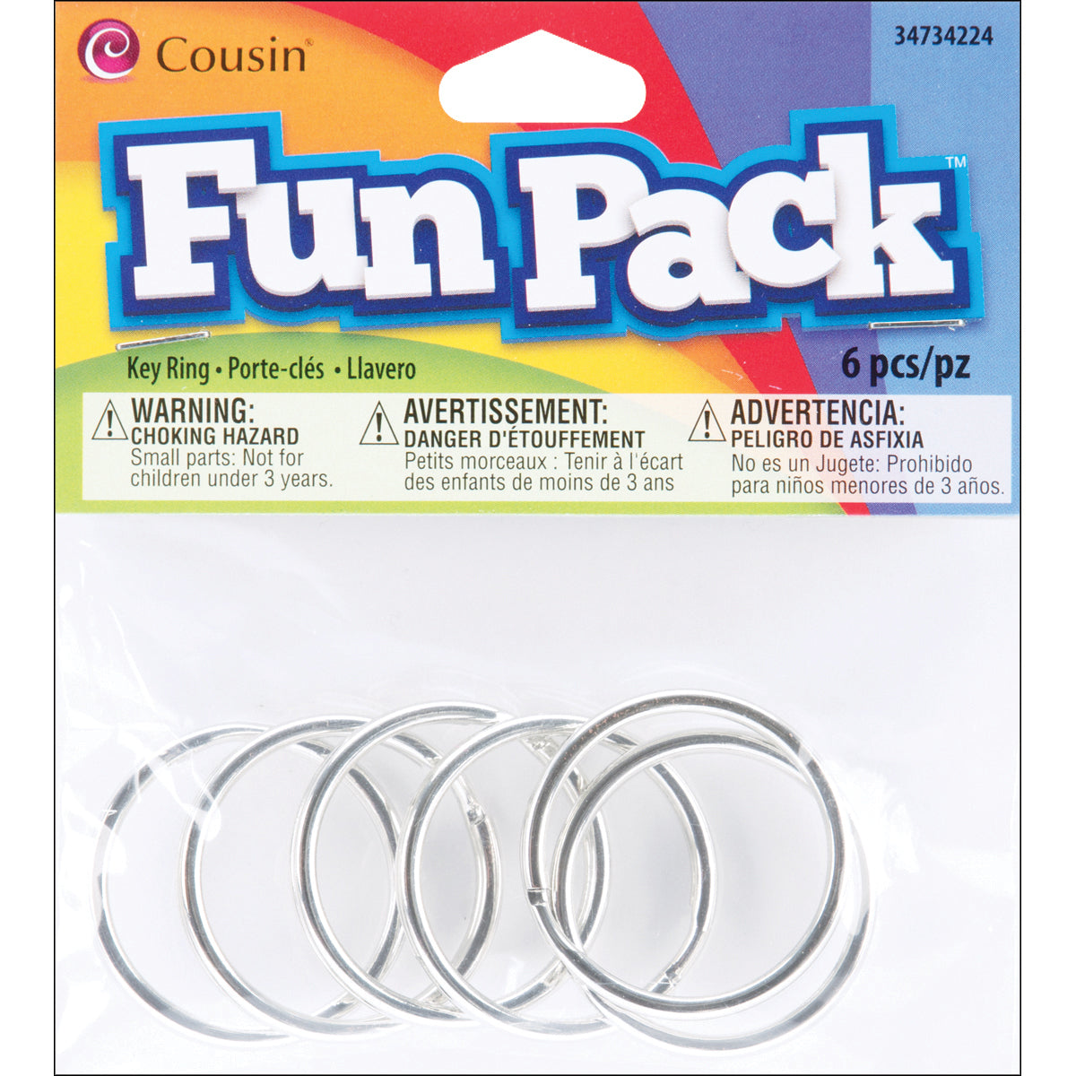 Cousin Fun Pack Key Rings 6/Pkg - Silver