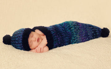 Lullaby and Goodnight Baby Cocoon and Hat Set in Lion Brand Tweed Stripes - L20132B