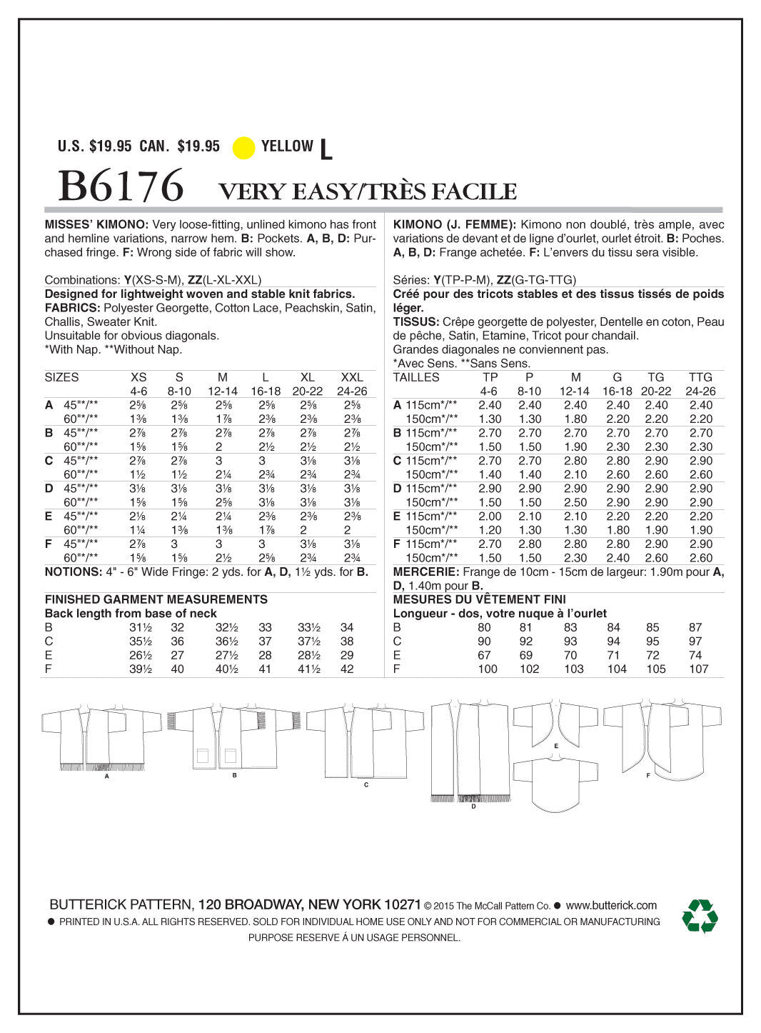 Butterick Misses' Jacket B6176 - Sewing Pattern\n