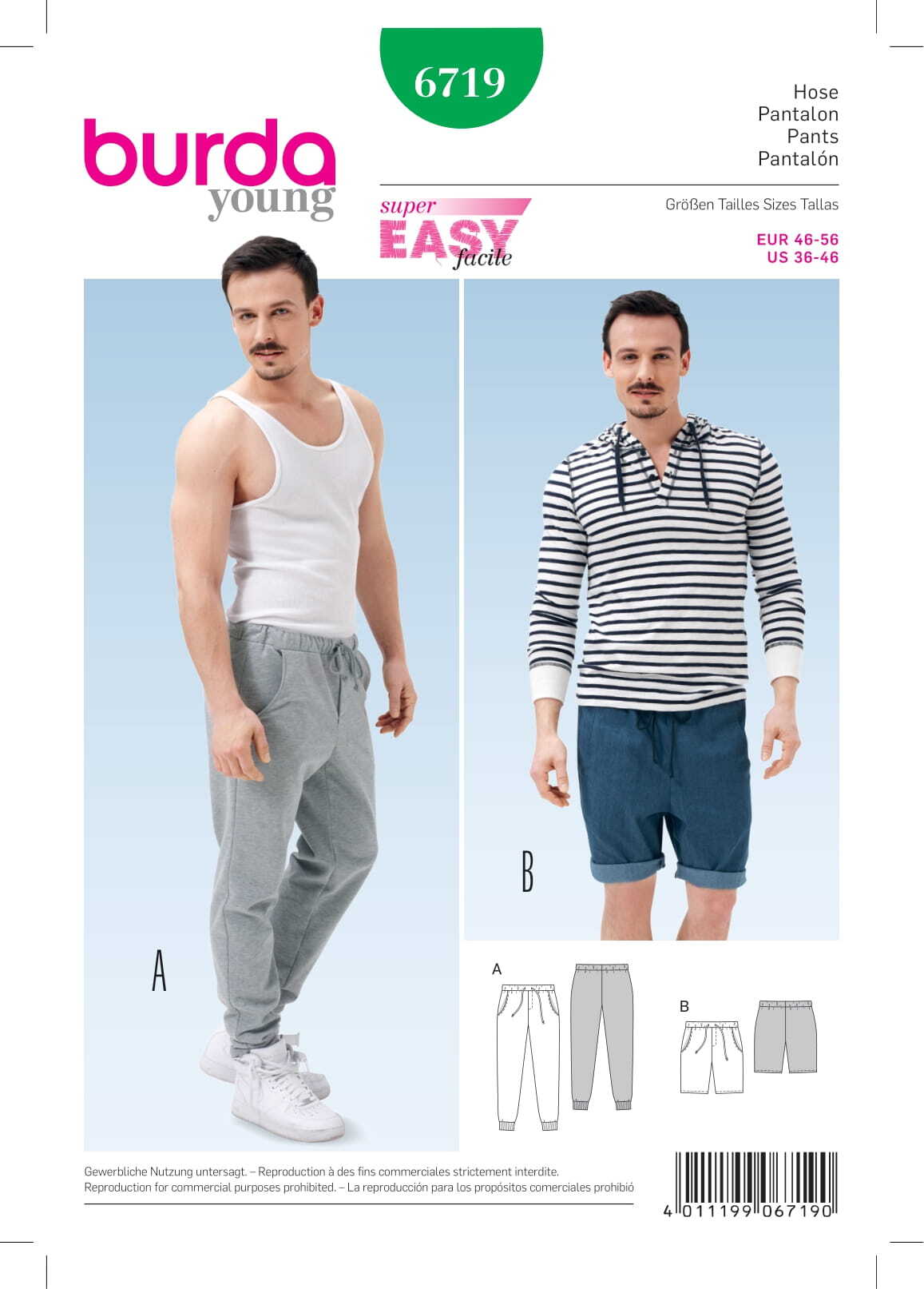 Burda Men's Jogging Trousers Sewing Pattern B6719 - Paper Pattern, Size 36-46