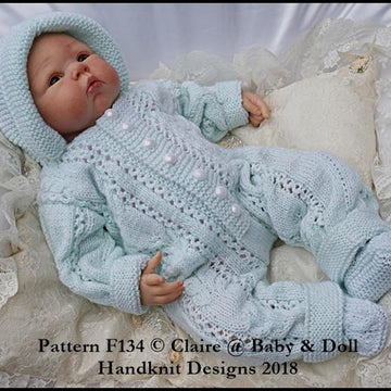 Cabled All in One and Socks Set for 16-22” doll/preemie – 3m+ baby