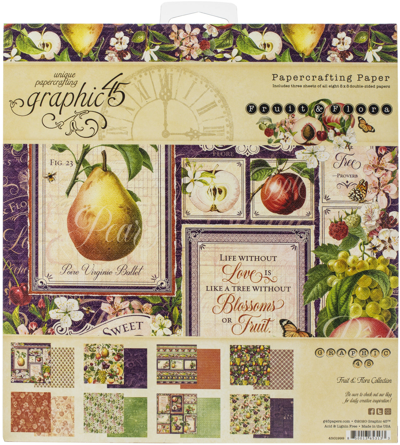 Graphic 45 Double-Sided Paper Pad 8"X8" 24/Pkg - Fruit & Flora