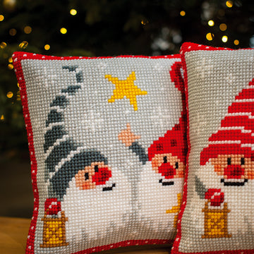 Vervaco Christmas Gnomes with Star Cushion Cross Stitch Kit - 40cm x 40cm