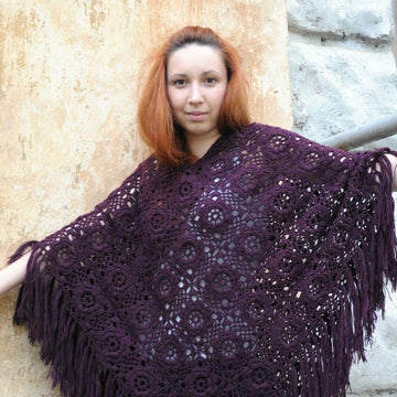Freja crochet lace poncho with fringe