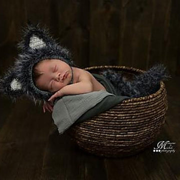 Newborn Fuzzy Wolf Hat and Unattached Tail Prop
