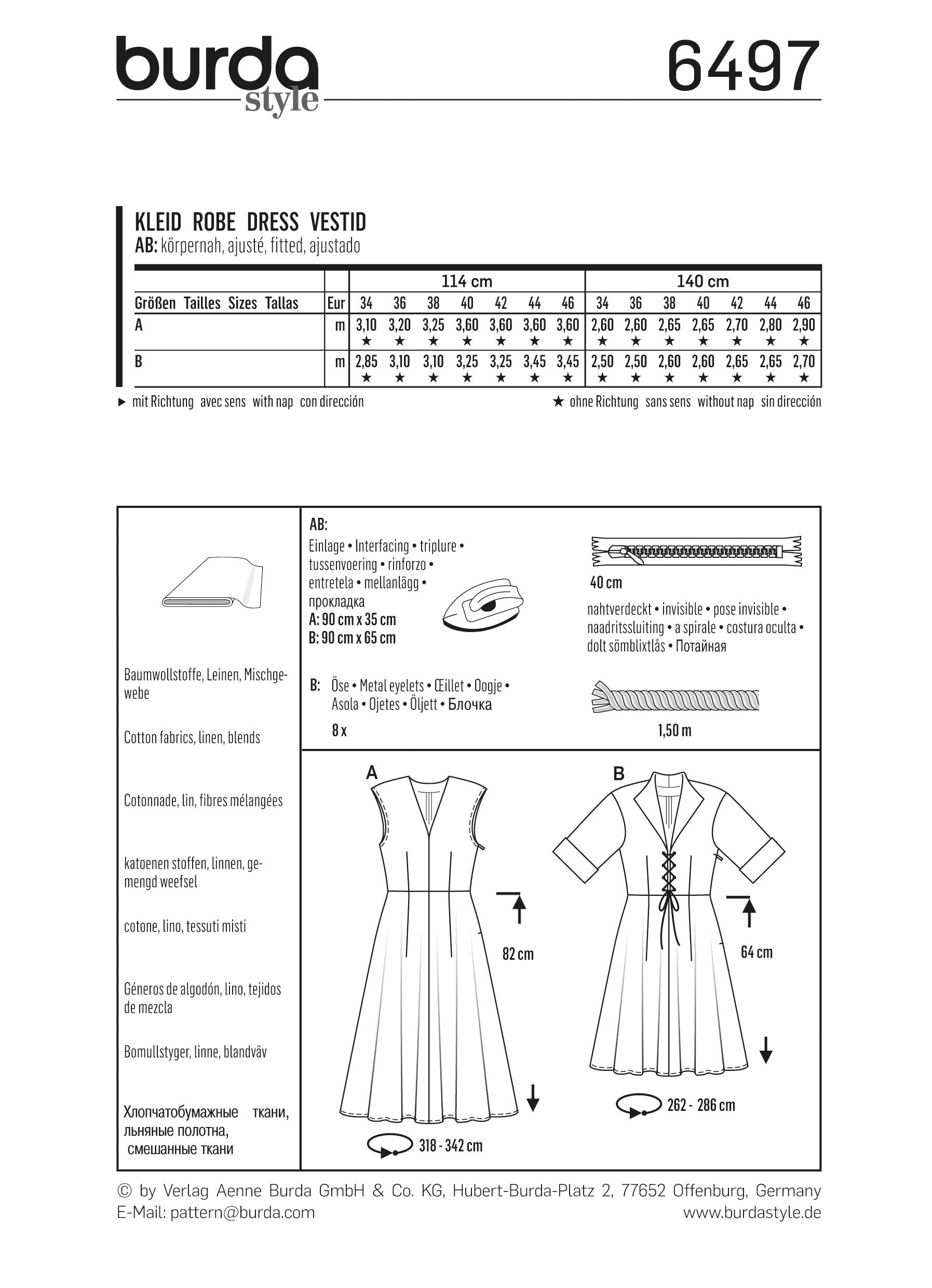 Burda Style Pattern B6497 Women's V-Neck Dress