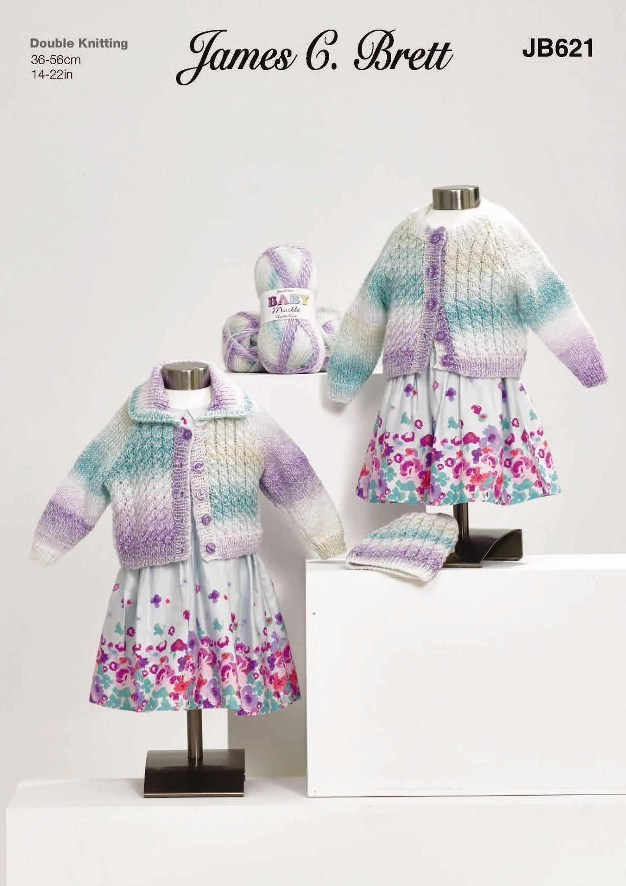 Cardigan, Jacket & Hat in James C. Brett Baby Marble DK - JB621 - Leaflet