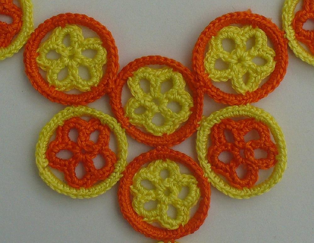 Round Flower Motifs Crochet Necklace
