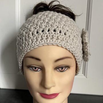 Messy Bun Beanie with Flower