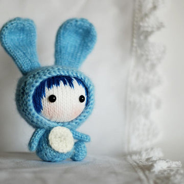 Blue Rabbit Doll with removable tail. Toy from the Tanoshi series.