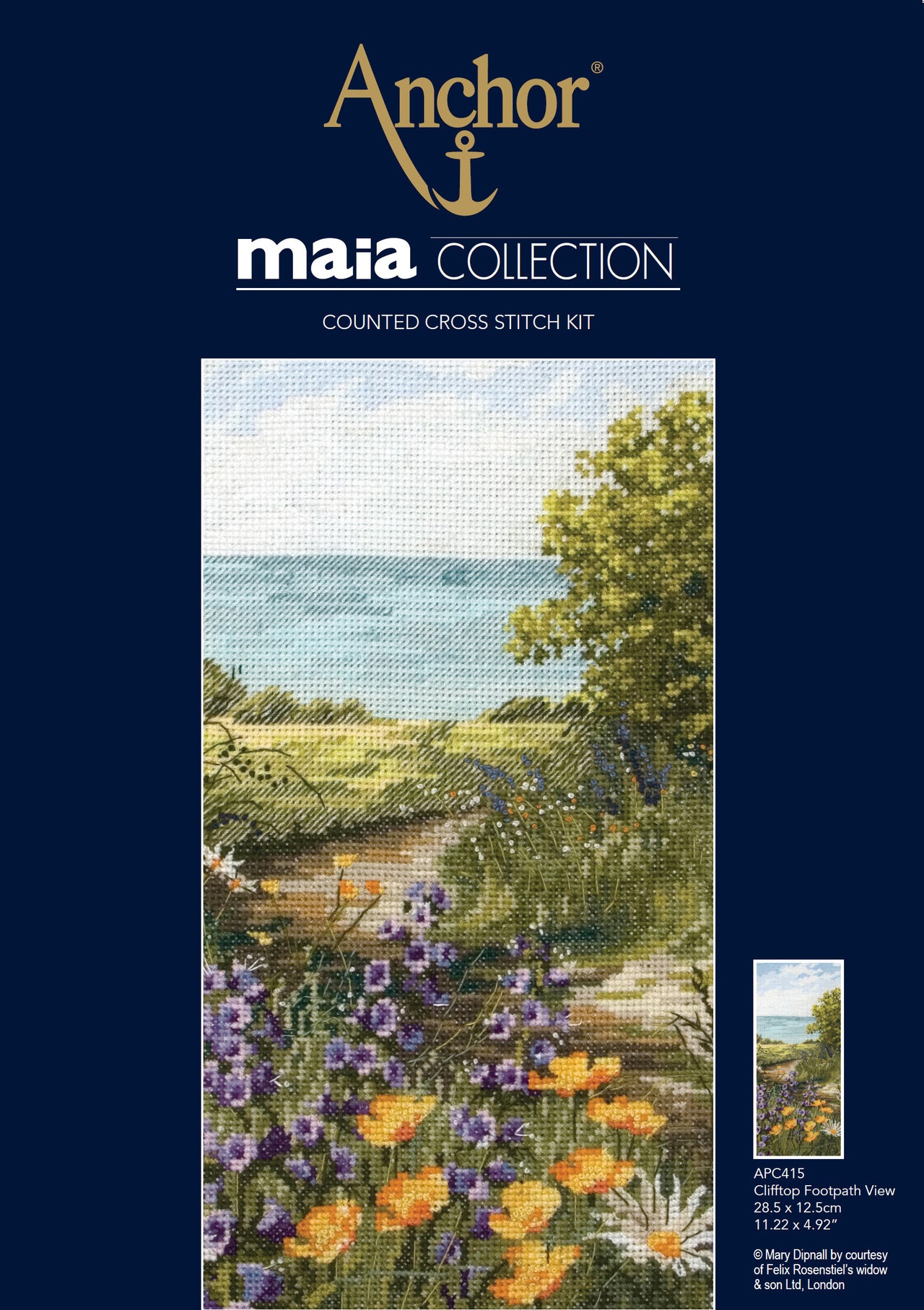 Anchor Clifftop Footpath View Cross Stitch Kit - 12.5 x 28.5 cm