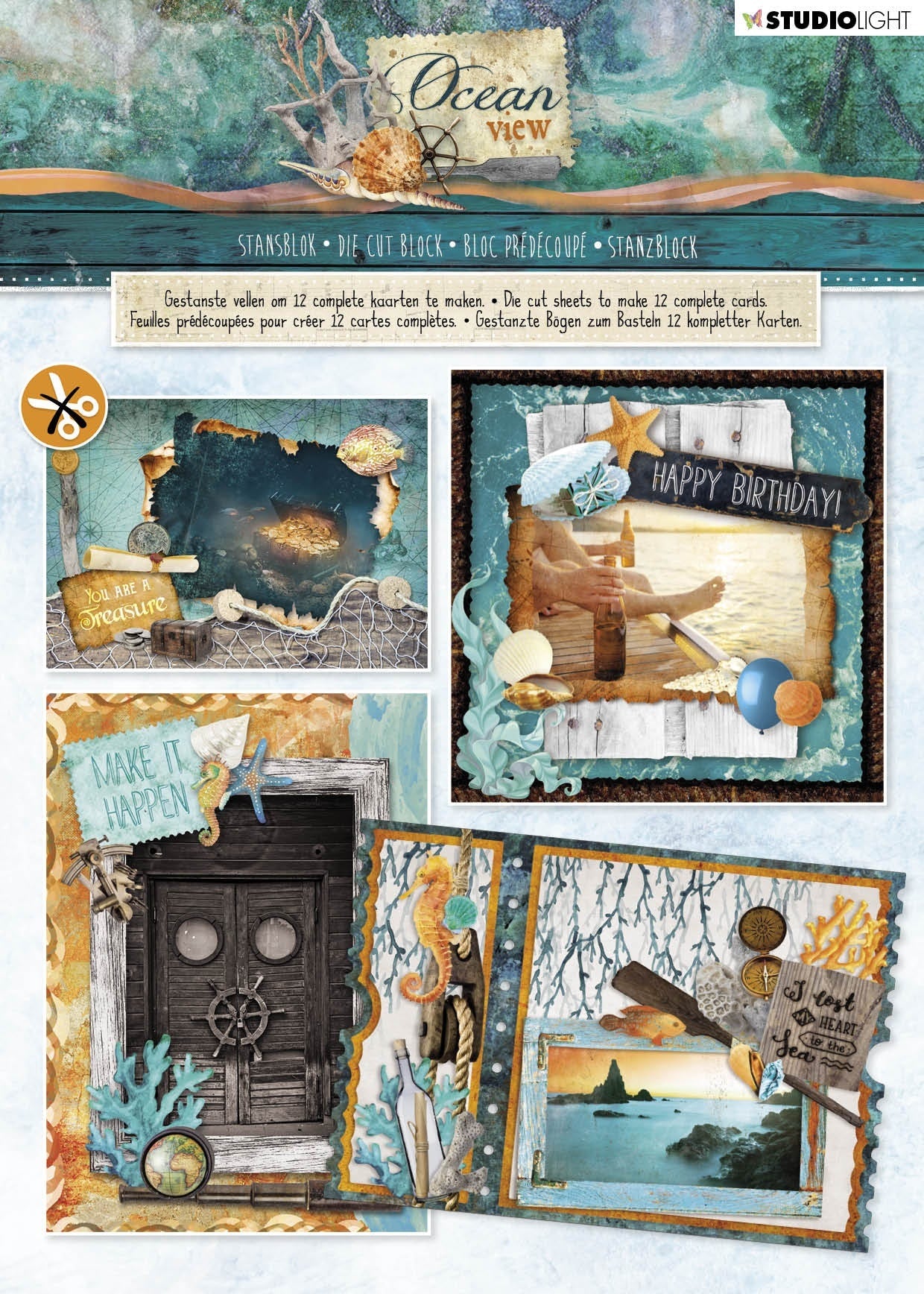 Studio Light Die-Cut Card Toppers A4 12/Pkg - Ocean View, Makes 12 Cards