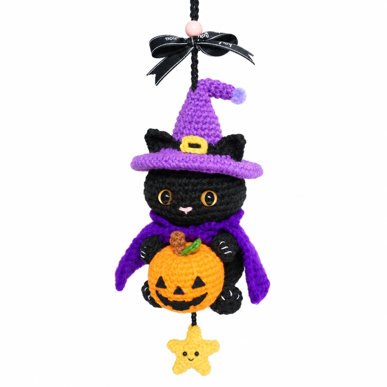Crochet PDF pattern Witchy Cat Halloween hanging