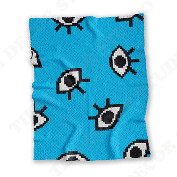 Diagonal Crochet Pattern C2C Opened Eye Blanket Blue Throw Colorwork