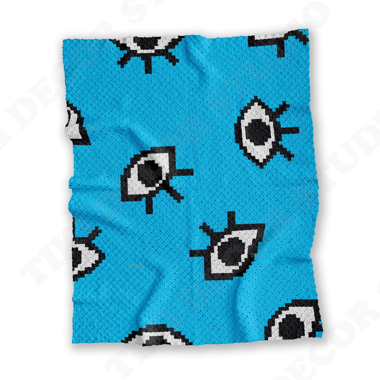 Diagonal Crochet Pattern C2C Opened Eye Blanket Blue Throw Colorwork