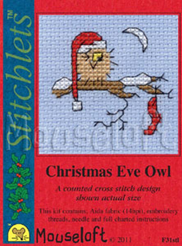 Mouseloft Christmas Eve Owl Card Cross Stitch Kit - 6cm x 6cm