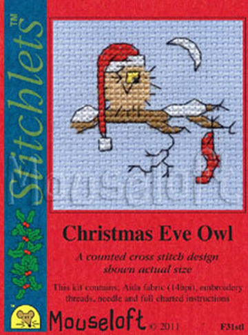 Mouseloft Christmas Eve Owl Card Cross Stitch Kit - 6cm x 6cm