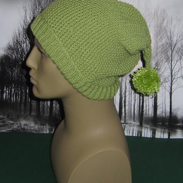 Moss Stitch (Seed Stitch) Pixie Bobble Slouch Hat