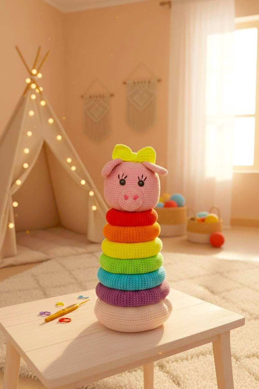 Stacking Rings Rainbow Pig