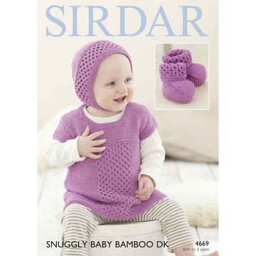 Dress, Bonnet and Bootees in Sirdar Snuggly Baby Bamboo DK - 4669 - Leaflet
