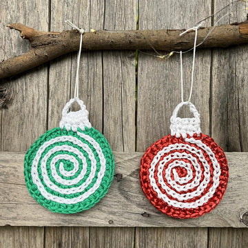 Crochet Coasters Candy spiral Pattern, Crochet Christmas ornament