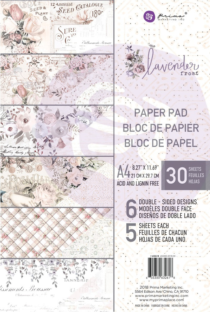 Prima Marketing Double-Sided Paper Pad A4 30/Pkg - Lavender Frost, 6 Designs/5 Each