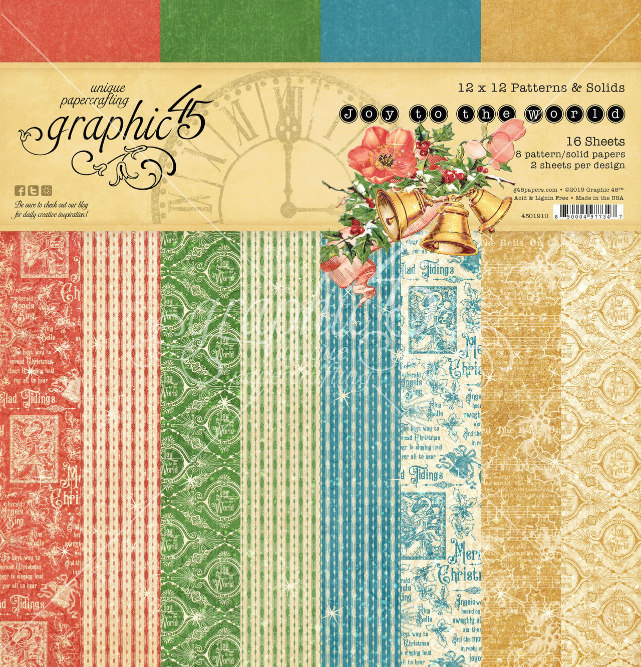 Graphic 45 Double-Sided Paper Pad 12"X12" 16/Pkg - Joy To The World, 8 Designs/2 Each