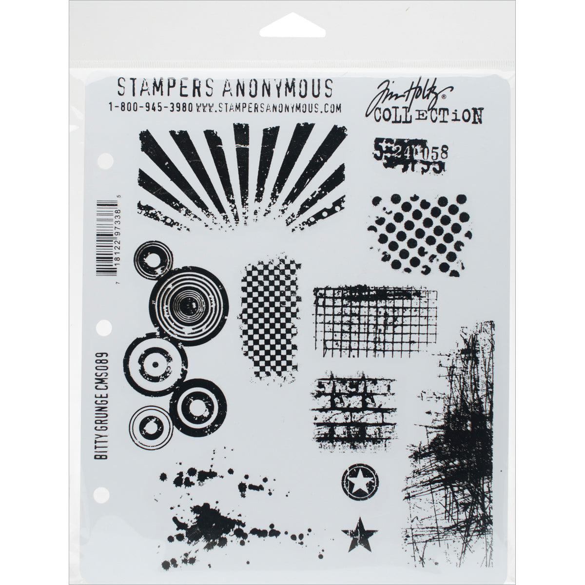 Stampers Anonymous Tim Holtz Cling Stamps 7"X8.5" - Bitty Grunge