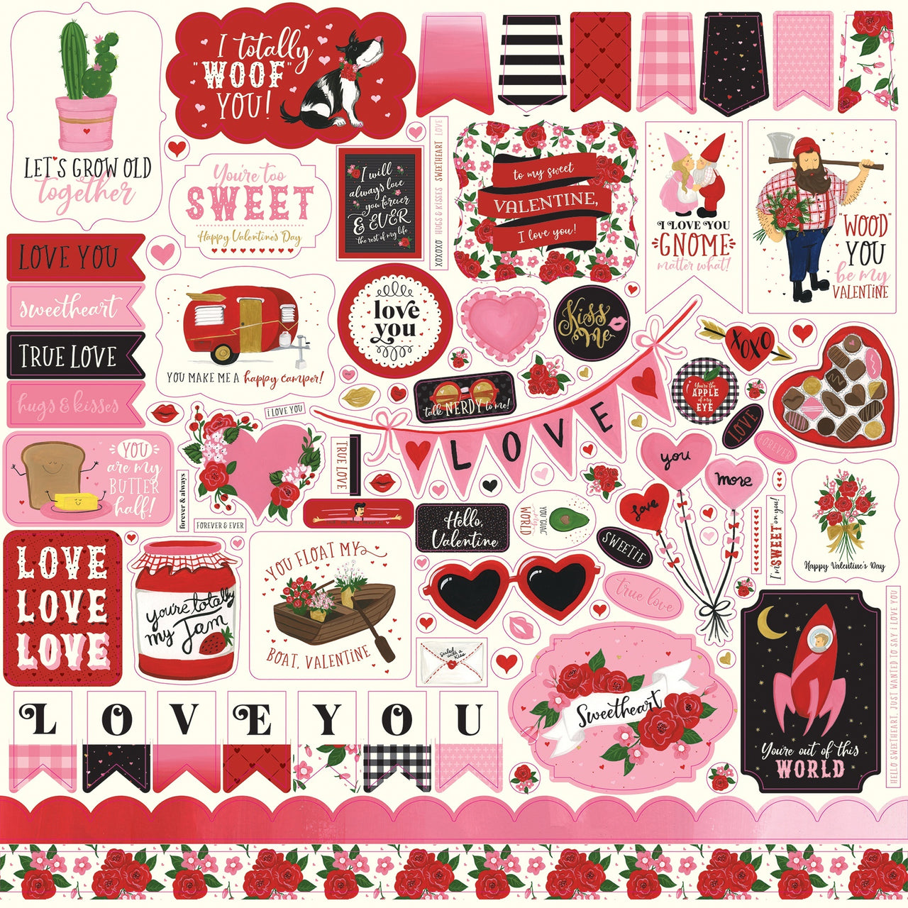 Echo Park Paper Be My Valentine Cardstock Stickers 12"X12" - Elements