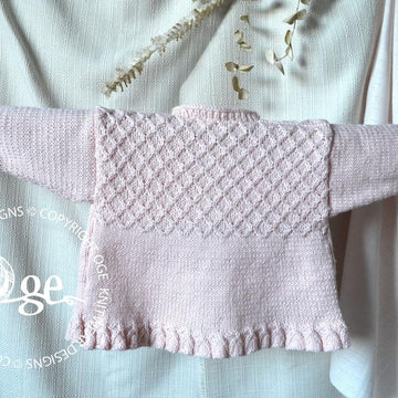 Baby girls sweater with detailed bodice and frilled hemline and cuffs - P025