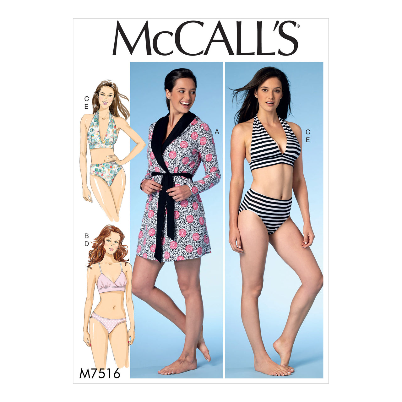 McCall's Misses' Robe with Hood, Belt, T-Back or Halter Bras, and Panties M7516 - Sewing Pattern