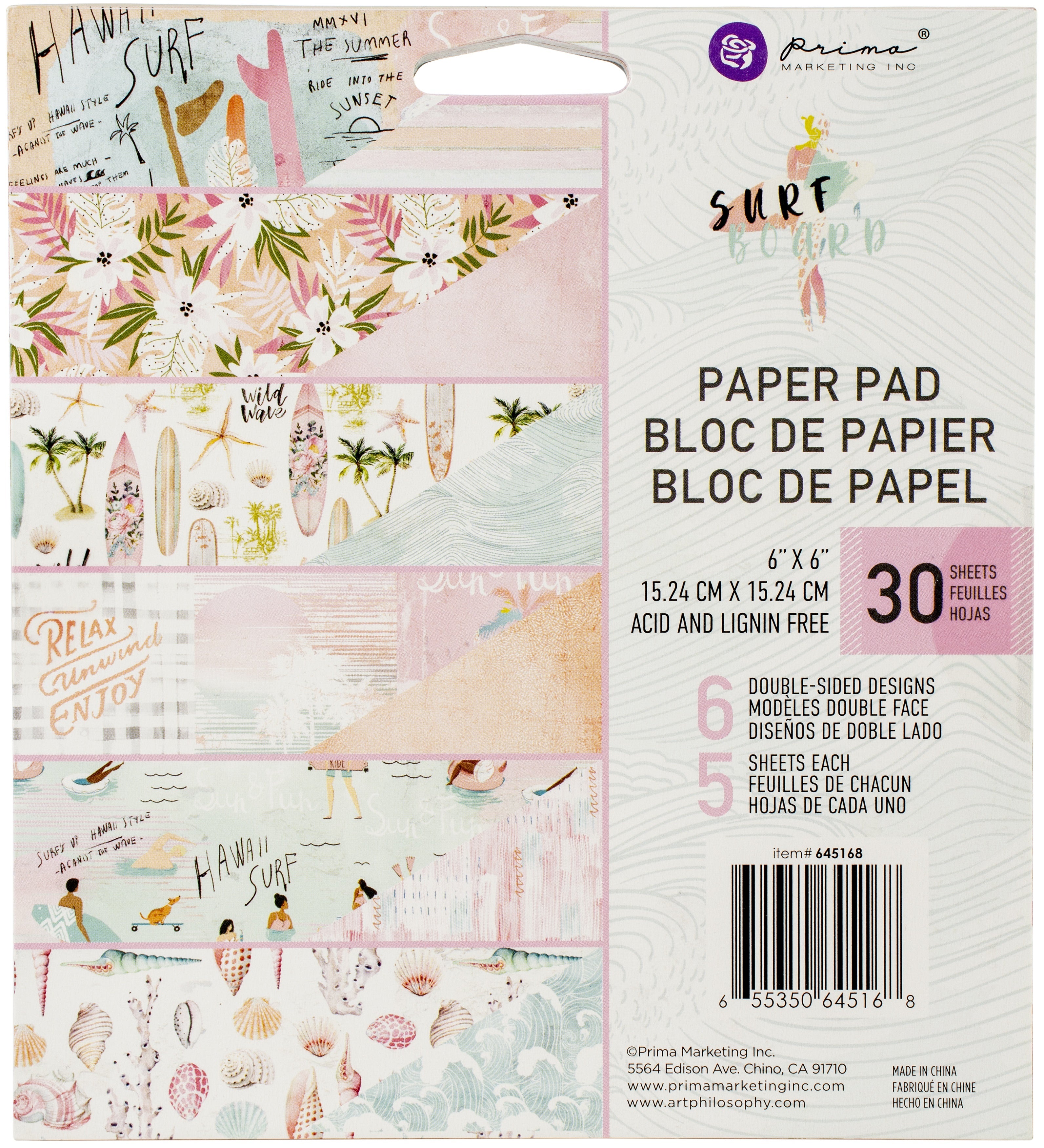 Prima Marketing Double-Sided Paper Pad 6"X6" 30/Pkg - Surfboard