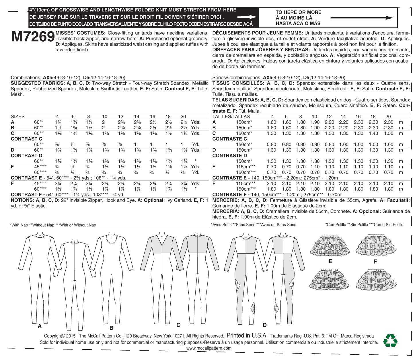 McCall's Misses' Costumes M7269 - Sewing Pattern