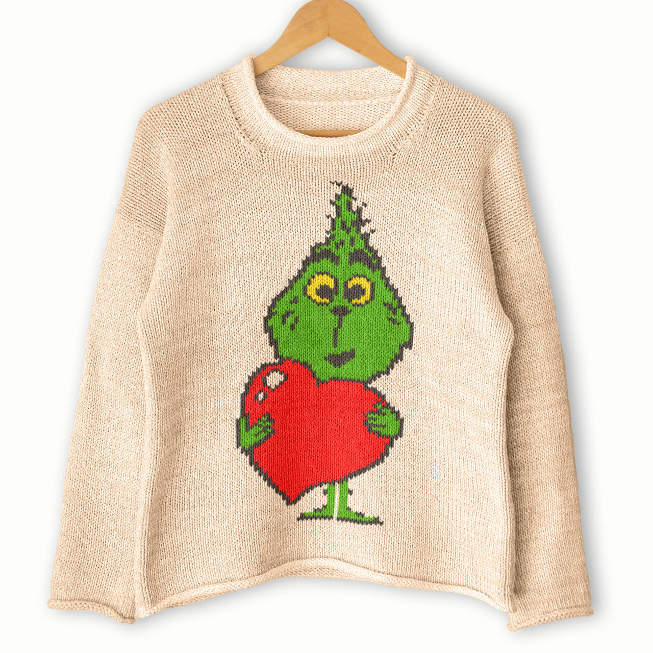 Xmas Womens knit sweater - Grinch baby with heart color motif