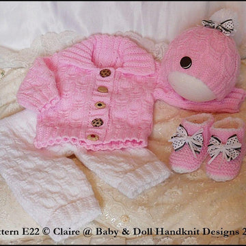 Cabled Pram Suit 16-22” doll/newborn/0-3m baby