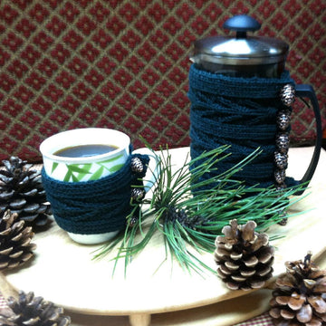 Pine Cone And Tassel Coffee Press and Mug Cozies