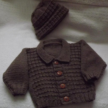Waffle Stitch Cardigan and Beanie Hat